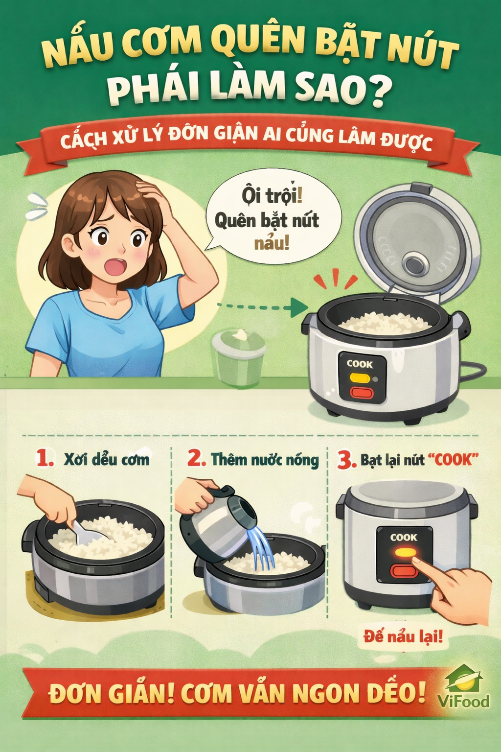 nấu cơm quên bật nút